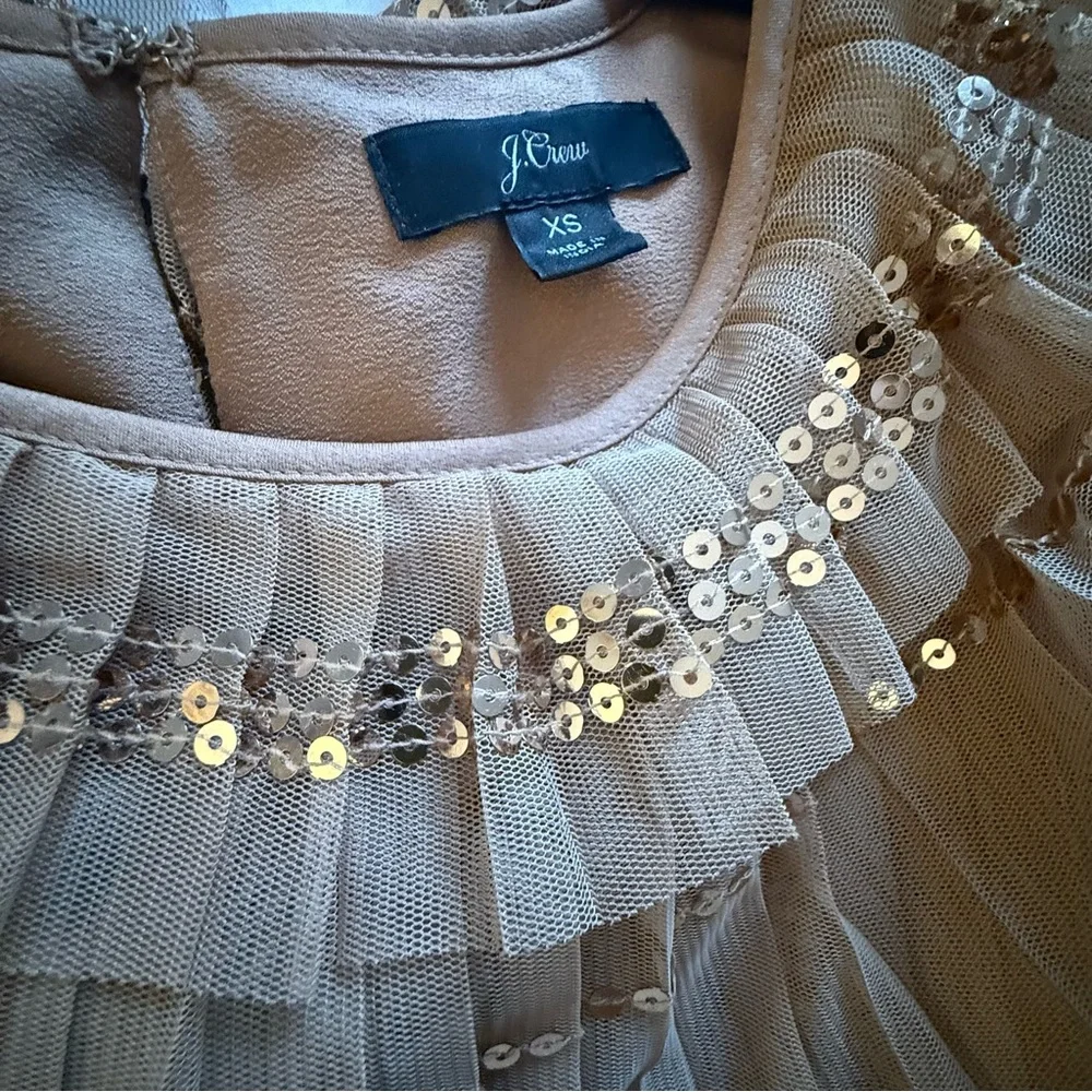 J.Crew Gold Sequined Short Layered Tulle Dress Size XS Party, Cocktail, Holiday - Picture 4 of 6